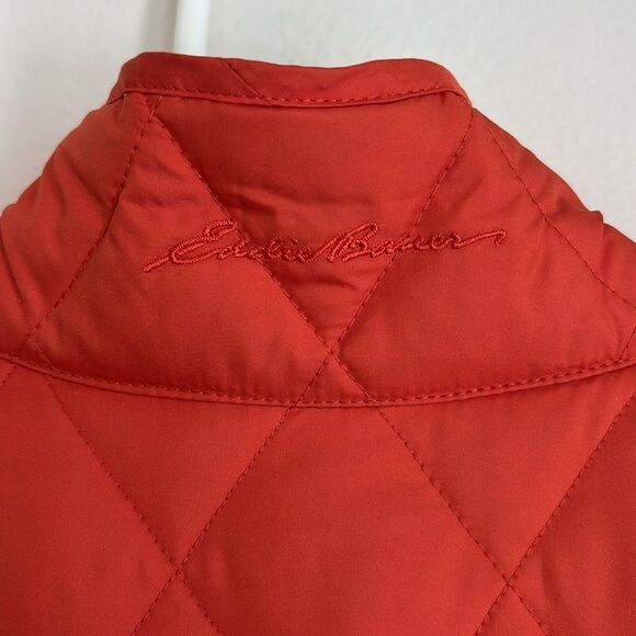 Eddie Bauer Button Down Goose Down Quilted Vest Womens Small Orange preppy EUC! - Picture 12 of 12